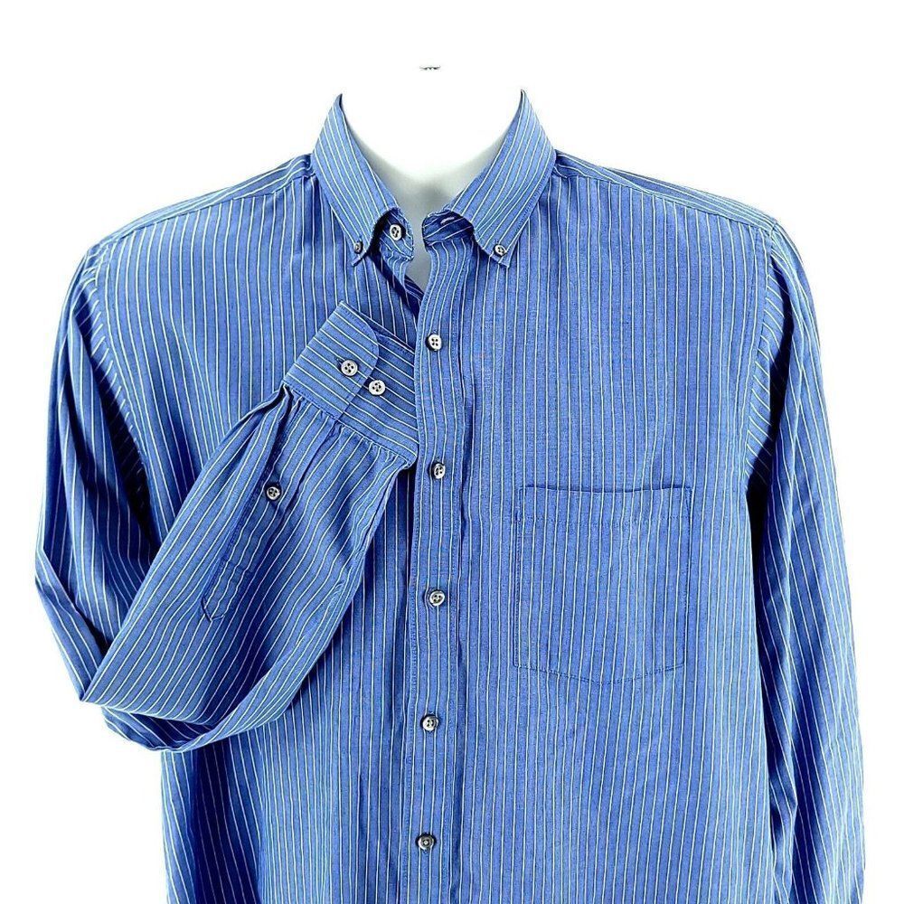 Van Heusen Originals Regular Fit 15-15.5 34/35 Blue Striped Pocket Button Down
